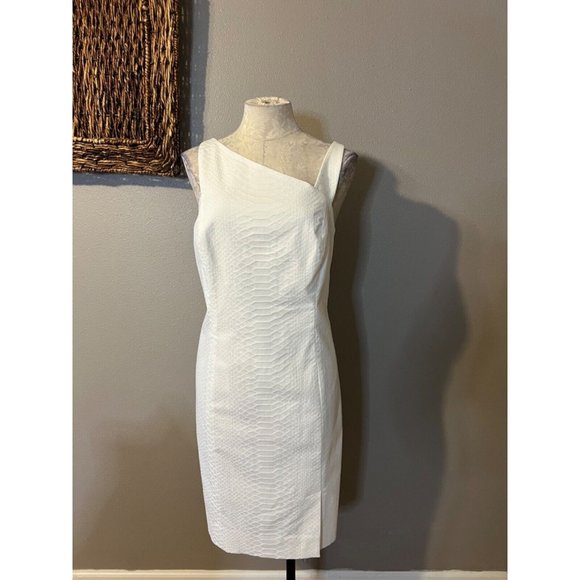 Doncaster Sheath Dress 12 White Textured Stretch Career Church NWT NEW Washable - Picture 2 of 11